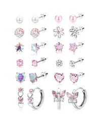 12 Pairs Hypoallergenic Stud Earrings For Women Kids Flat Screw regular, pink