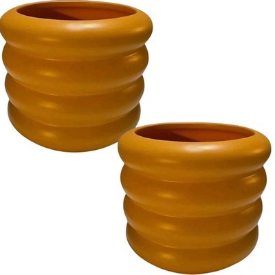 2-PK Small Bubble Ceramic Planters   Pastel Orange   5'' Diameter   Plugged Drain