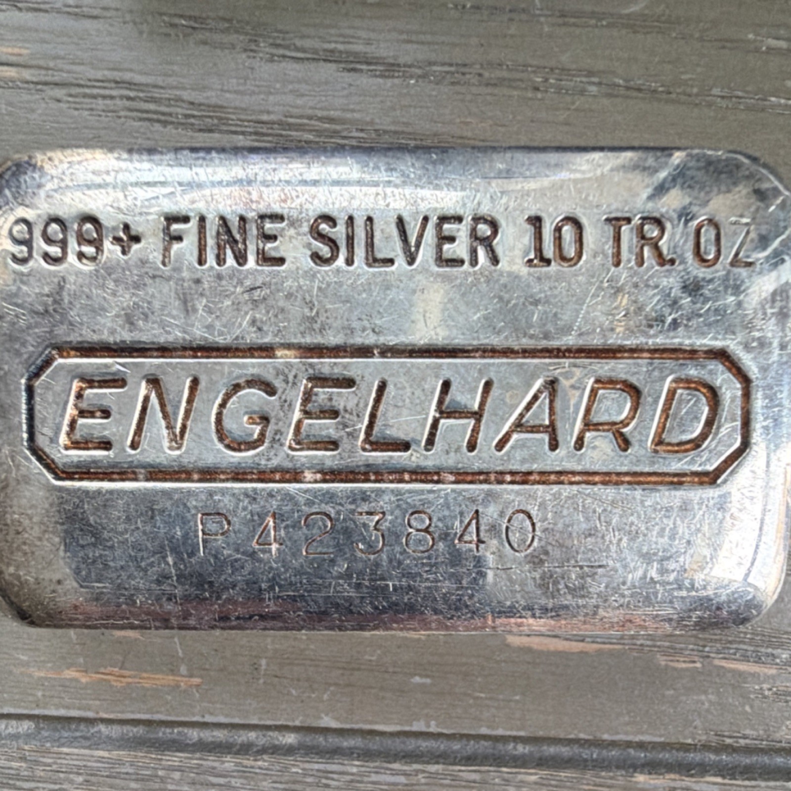 Engelhard 10 oz .999 Fine Silver Bar Bullion Ingot Serial P423840