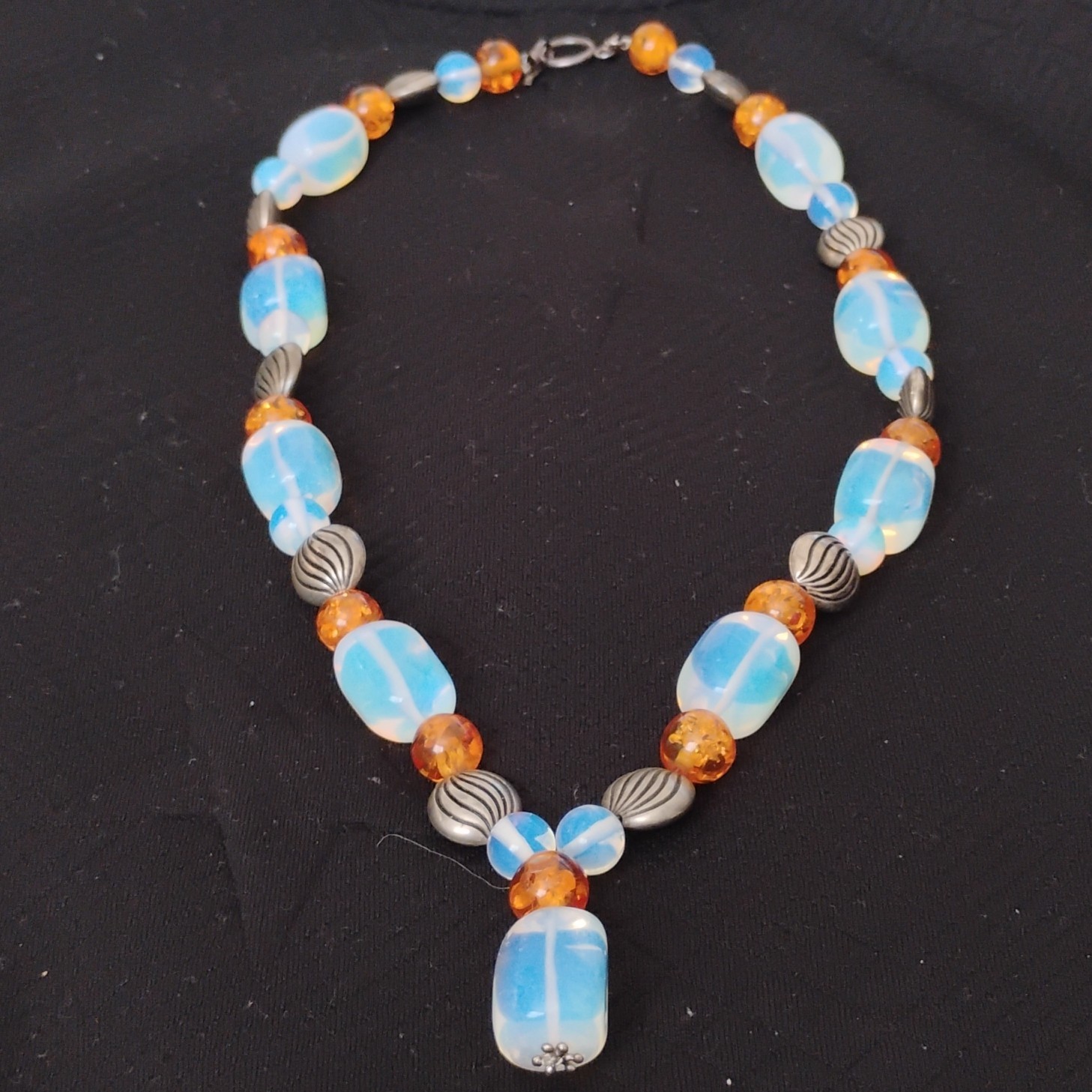 Handcrafted Opalite Rectangular Pendant Necklace … - image 1