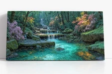Waterfall Canvas Print Wall Art | Floral Forest Home Decor Nature Landscape Art