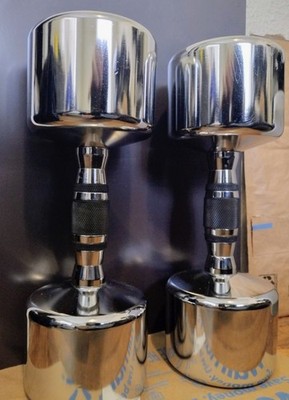 HAMPTON BEAUTY GRIP DUMBBELLS PAIR CHROME 35 lb Vintage Rare Steel Dumbells