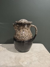 Vintage Studio Pottery Stoneware Jug Vase with Flower Frog Brown Vgc 24cm Tall