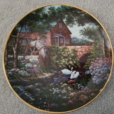 Franklin's Mint Erbstück Olde Mill Cottage feines Porzellan Deko Teller