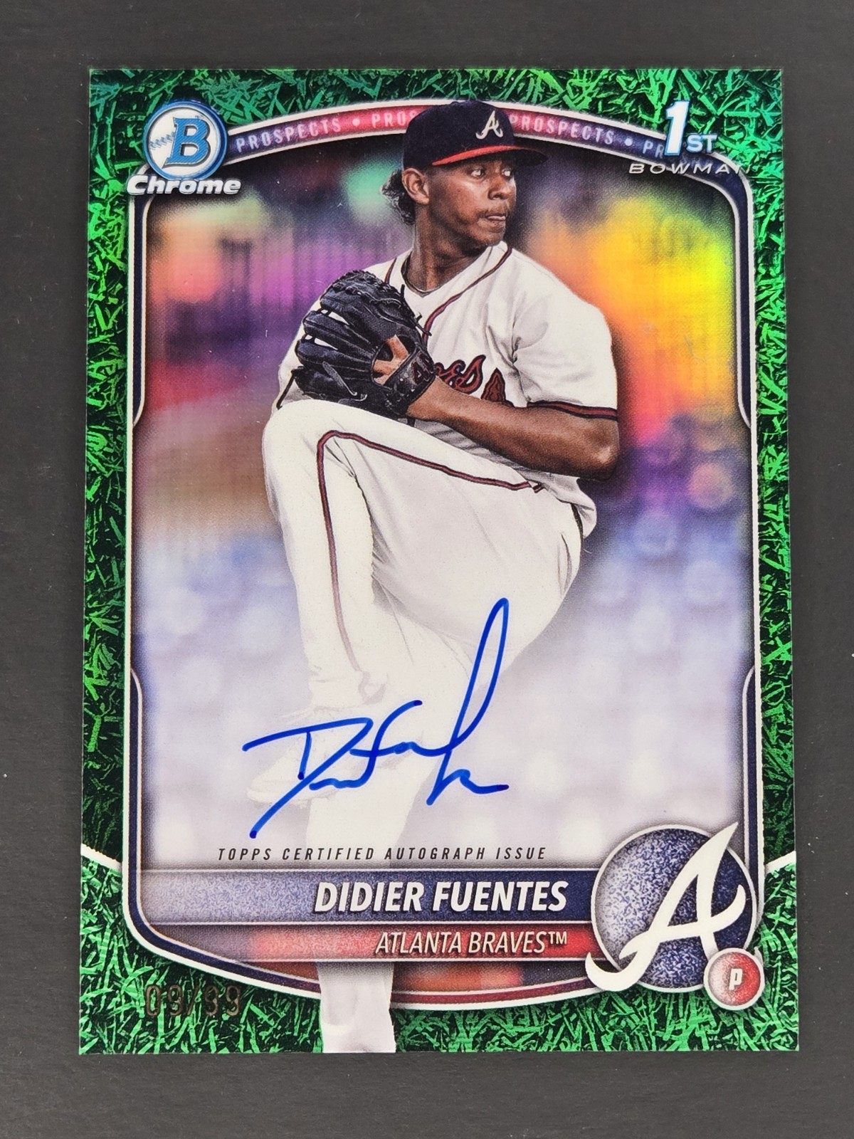 2025 Bowman 1st Chrome DIDIER FUENTES Braves GREEN GRASS Refractor Auto 09/99
