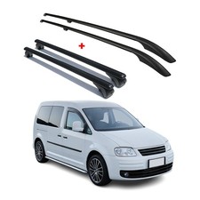 Dachreling + Dachtr&auml;ger SET f&uuml;r VW Caddy 2003-2015 L2 Langer Alu Schwarz 4tlg