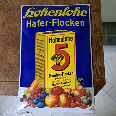 original Emailschild Haferflocken mit Früchten 39.0 x 59,0 cm stark gewölbt