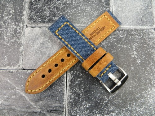 New 20mm BIG CANVAS Italian Leather Strap Blue Denim Watch Band BREITLING 20 - Picture 15 of 21
