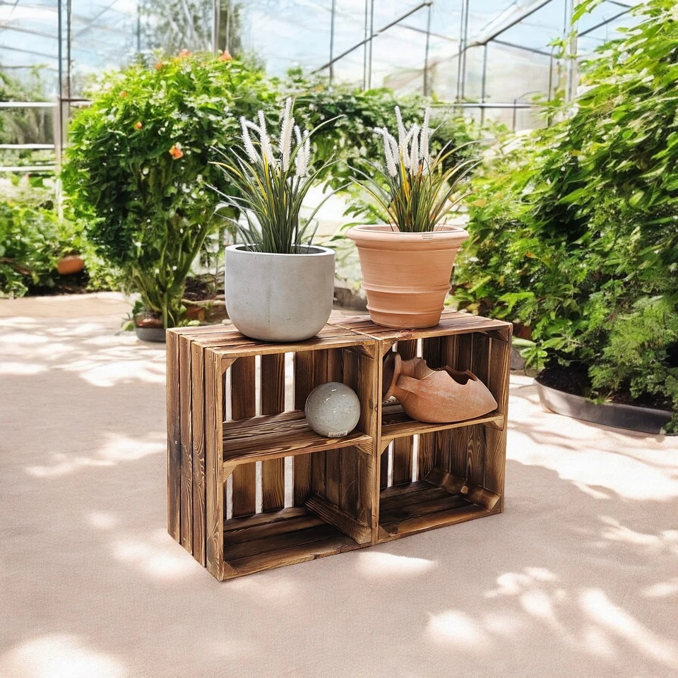 Cassetta portafrutta cassetta in legno scaffale scaffale in legno mensola da parete 50 x 40 x 30 cm fiammata set da 4 - Immagine 4 di 4