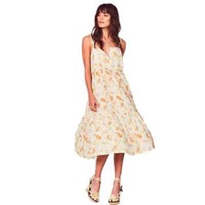 LoveShackFancy Ann Maxi Dress in Floral Sunshine Cotton Linen Blend Size Small