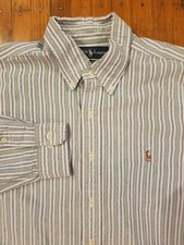 Ralph Lauren Classic Fit Green and Blue Striped Dress Shirt Men's Size 16 32/33