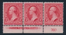 US (1895) #267 IMPRINT STRIP OF 3 MNH; NO FAULTS; CV $57.50 *NICE*