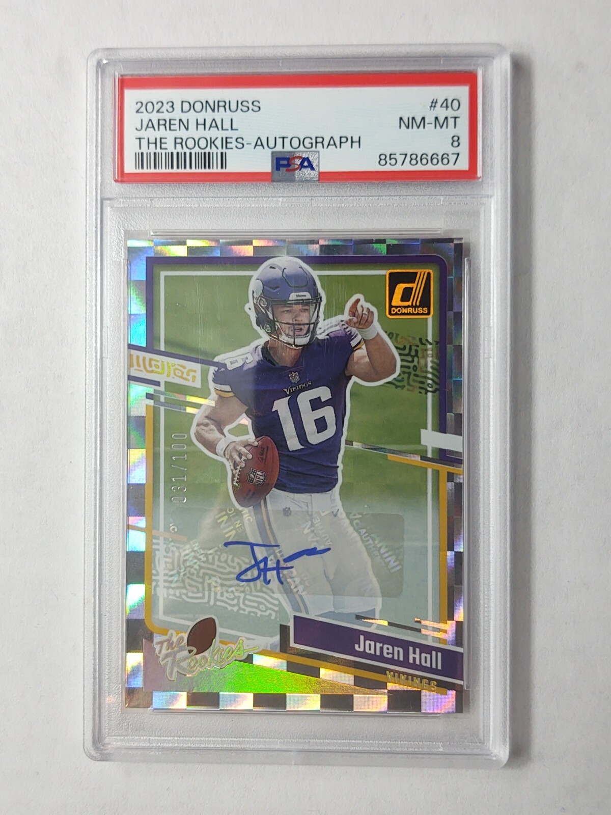 Jaren Hall 2023 Donruss The Rookies Autograph 31/100 No. 40 Vikings