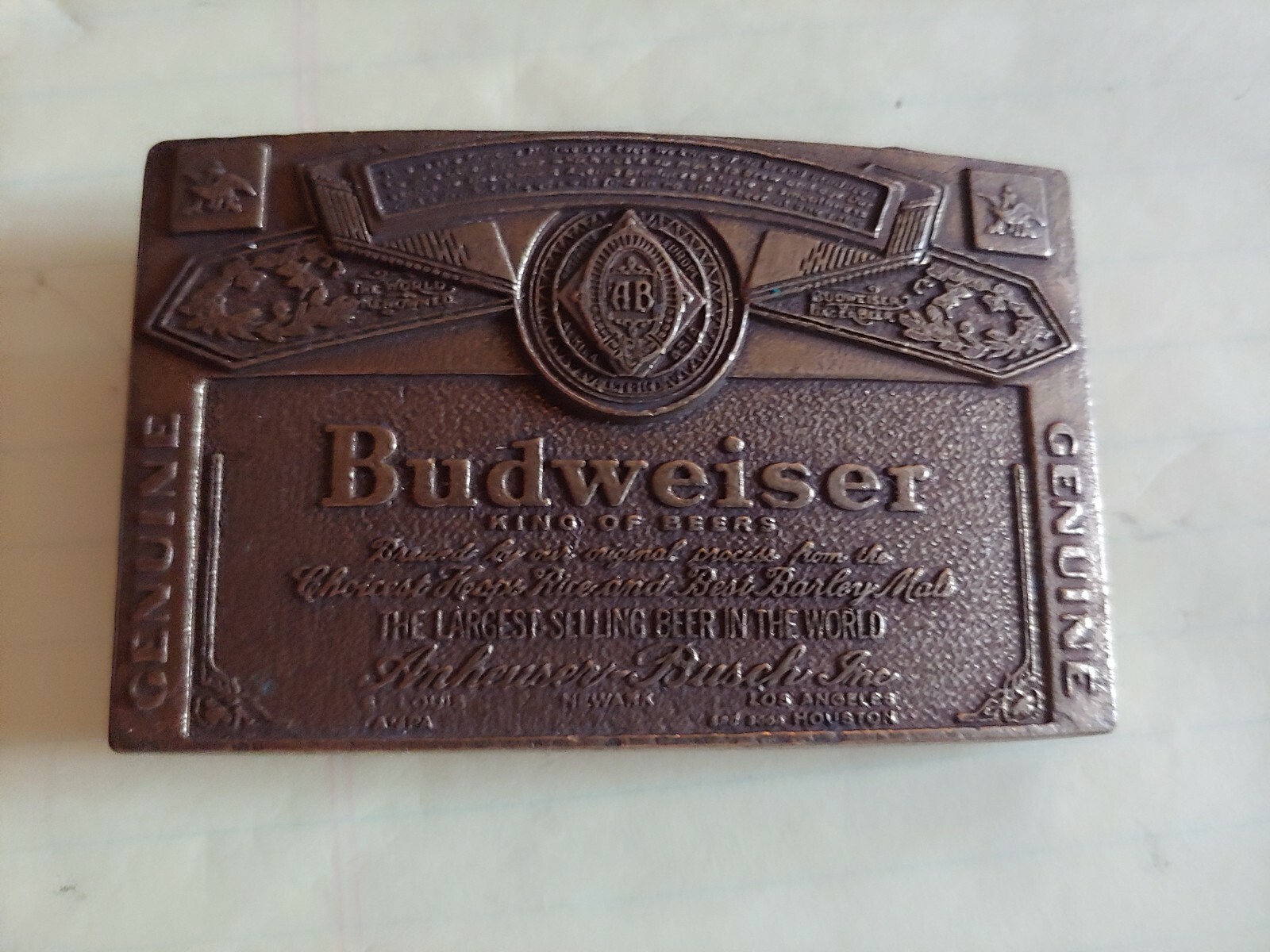 Vintage Solid Brass Budweiser 1966 Belt Buckle Anheus… Gem