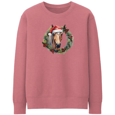 Christmas Horse Wreath Womens Sweatshirt Wildlife Animal Her Horses Xmas Swea...