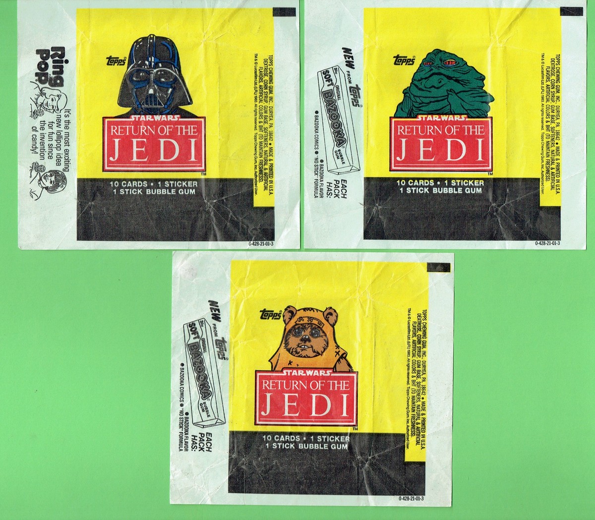 D242. THREE 1983 STAR WARS RETURN OF THE JEDI GUM WRAPPERS | eBay