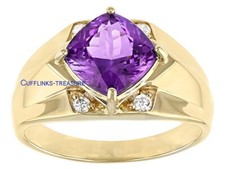 Natural Amethyst CZ Gemstones with 925 Sterling Silver Gold Plated Ring 8997