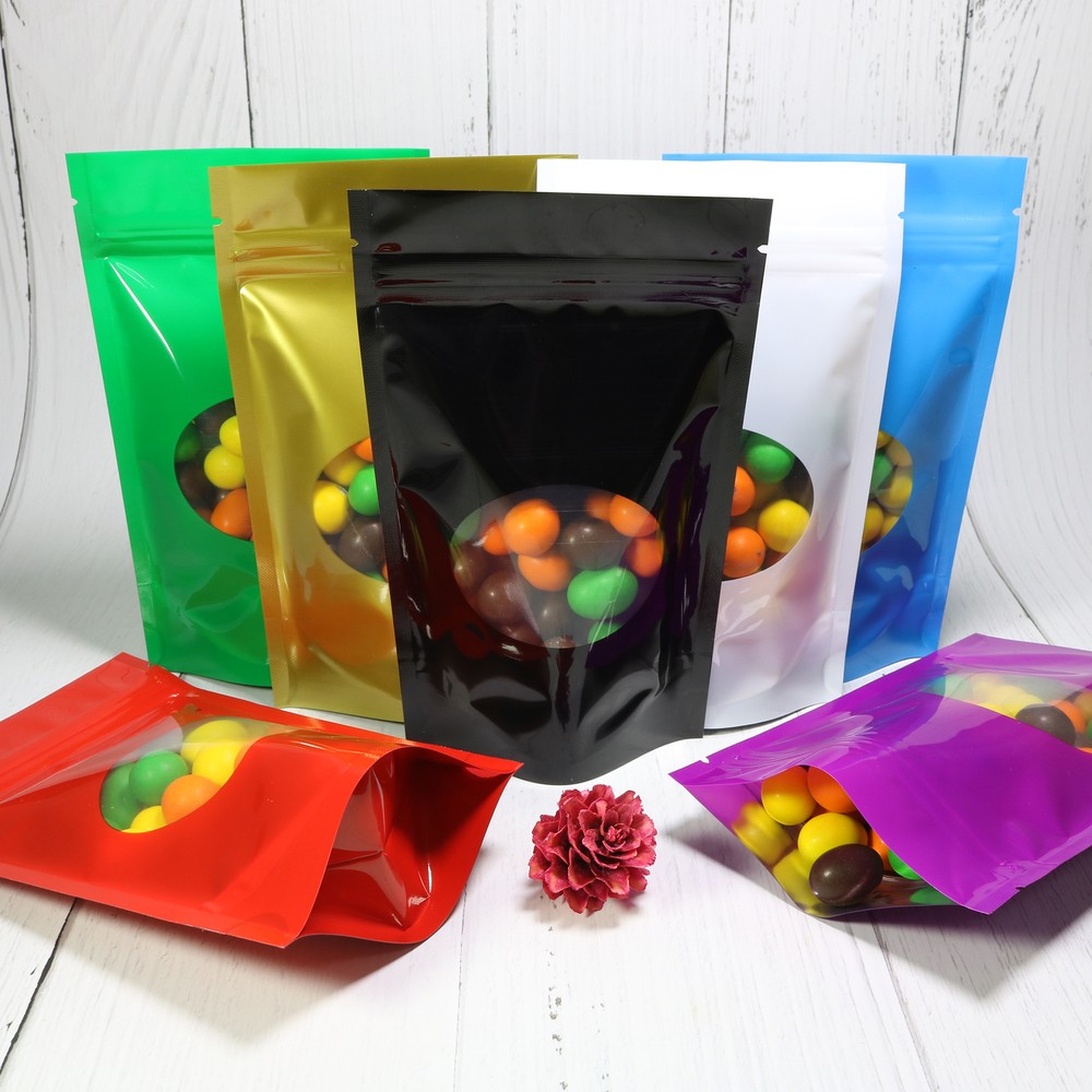 Mixed Color Stand Up Resealable Mylar Bags with Clear Window - Various Sizes
