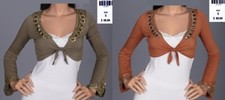 Rust or Olive Sequin Embellished Long Sleeve Tie Front Cropped Bolero/Shrug Top
