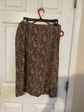 Vintage Talbots Beige Red Pure Silk Paisley Midi Skirt size 14 Petite A11