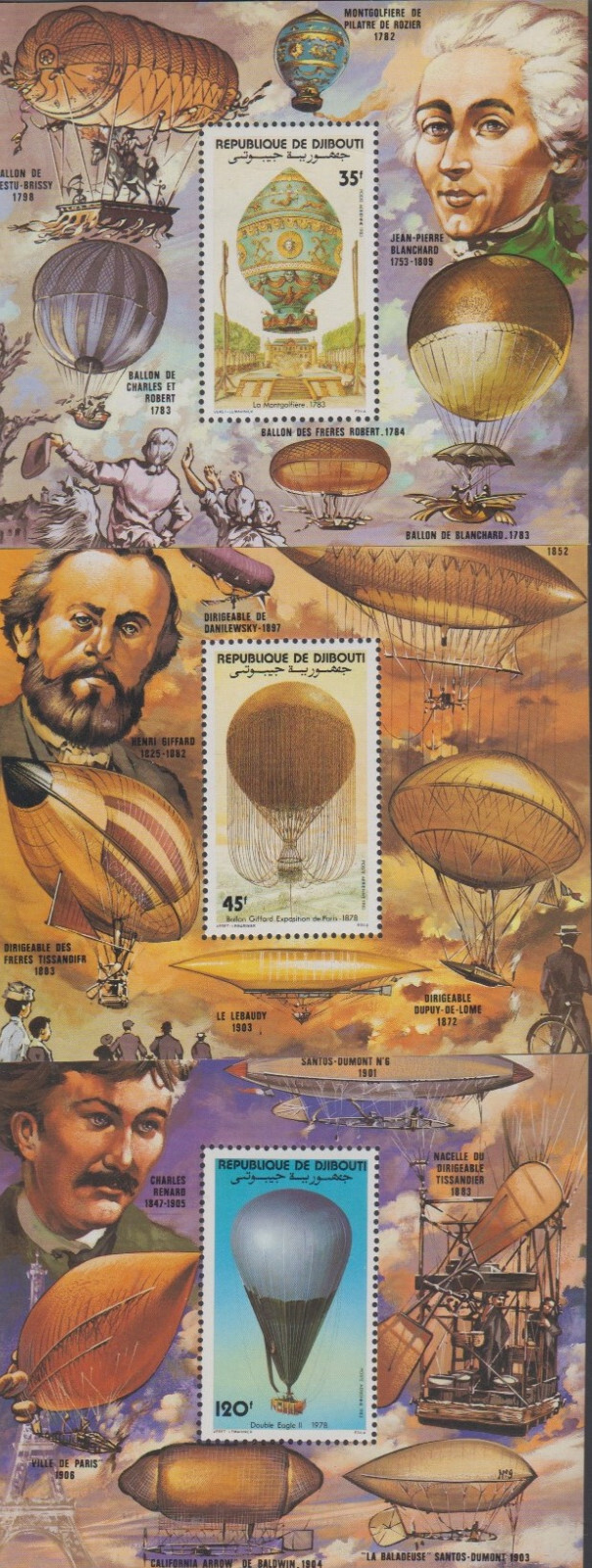 Djibouti MNH Sc C172-74  S/S Mi Bk 72-74  Value  25 Euro  Hot Air Balloons
