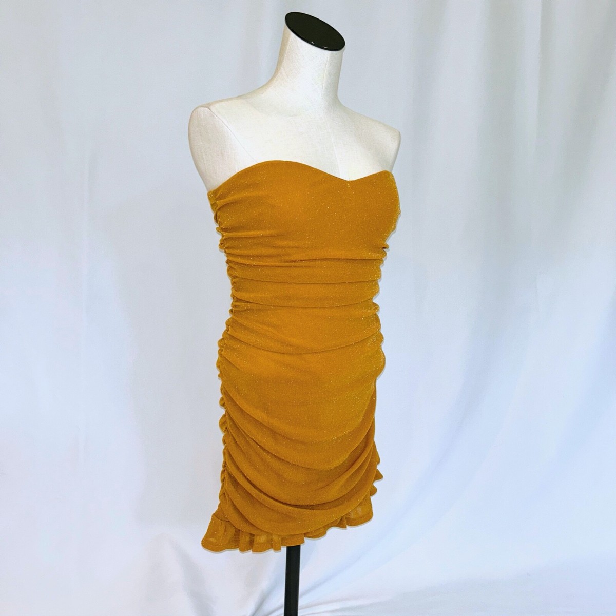 knee length dresses for ladies Gold Ruched Mini Dress main image 0