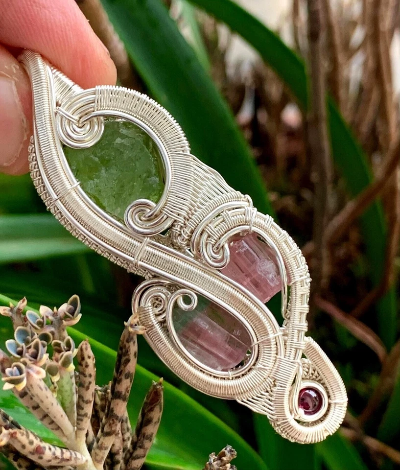 wire wrapped Pendant watermelon Tourmaline Garnet Peridot Pendant Jewelry Pendan - Image 2 of 4