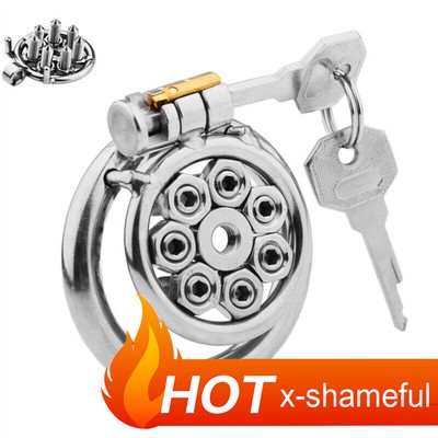 Stainless Steel Chastity Device Barbed Flat Lockable Cage Tube Slave for Male