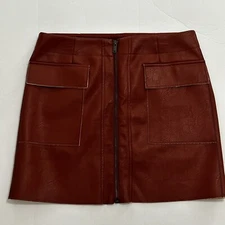 Shinestar Womens Faux Leather Skirt Size XL Pockets Reddish Brown Mini