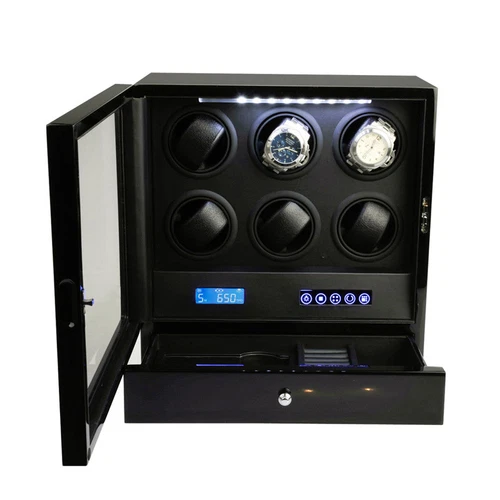 Luxus Uhrenbeweger Automatik Uhrenanzeige für 6 Uhren mit Fernbedienung Y - Bild 2 von 8