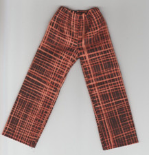 Homemade Doll Clothes-Orange/Black Print Elastic Waist Pants fits Ken Doll P8