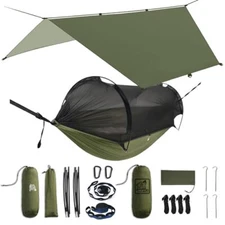 Camping Hammock -Portable Hammock w/Spacious Net 106" x 55” Miztli Green Bundle