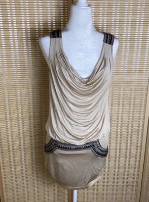 Bebe Beige Sequined Embellished Drop Waist Tank Dress Size Small | eBay
