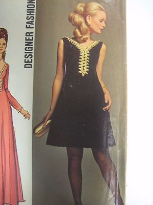 Vtg 60s Simplicity JEWEL TRIMMED LOW-V NECK DESIGNER DRESS Sewing Pattern Women
