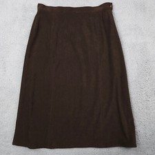 Vintage Talbots Skirt Womens 10 Brown Midi Side Zip Modest Retro Stretch Career
