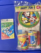 Vintage Animaniacs Party Kit Paper Cups/Napkins/Plates/Tablecloth W/ Invitations