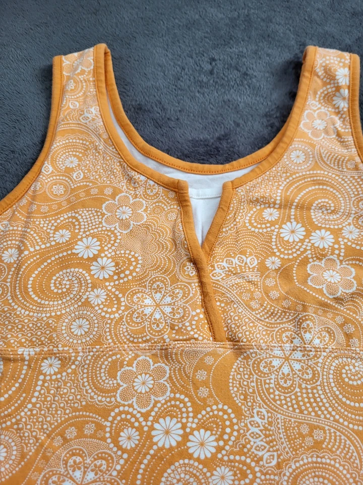 Camiseta sin mangas Danskin Now naranja blanco floral paisley mandala retro años 70 Y2K talla 12/14 Foto 2 de 4