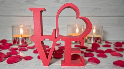 3D Printed Heart with Love Sign, Valentine's Day Decor