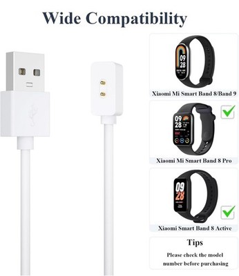Charger Cable for Xiaomi Mi Band 9/Band 8/Redmi 3/4/5 (White, 2 Pack/1.9Ft)