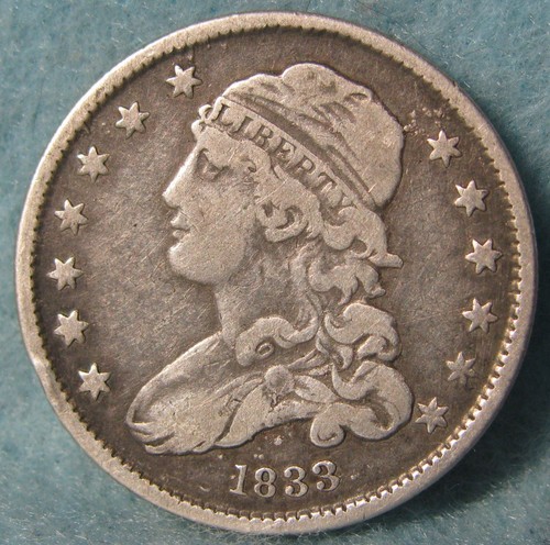 1833 O Over F In Of Capped Bust Silver Quarter Better Grade Old US Coin #566