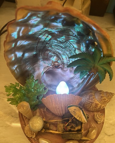 Vintage Rickshaw Abalone Seashell TV Lamp Japan Retro Night Light Kitsch 1950s
