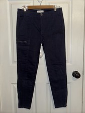 By Anthropologie Women  s Navy Utility Cargo Ankle Pants Zippers Pockets Size 28