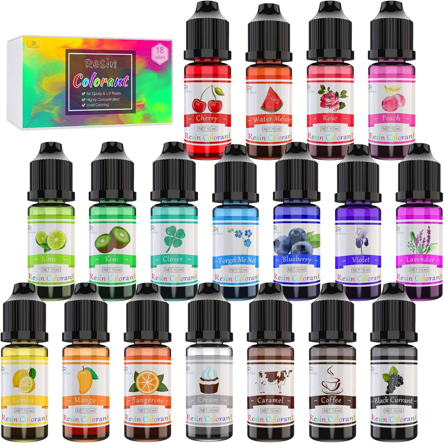 Epoxy Resin Pigment - 18 Colour Liquid Epoxy UV Resin Dye Transparent Colourant