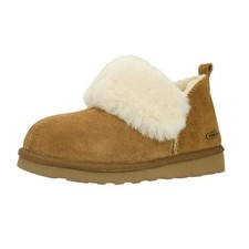 Women's Genuine Suede Shearling Ankle Moccasin Booties Slippers 8 Chestnut
