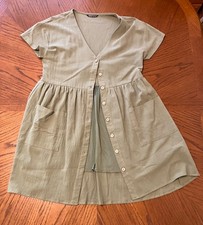 Women's Large Green Button Up Dress Above Knee Shein Beach Cover Up