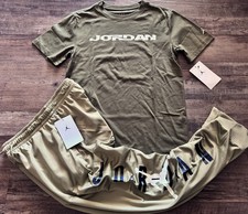 NWT Nike Air Jordan Boys YMD Khaki Green/Tan/Black/White Jogger Pants Set Medium