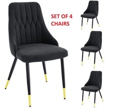 4 Velvet Dining Chairs Gold Tip Legs Beige Grey Blue Black velvet luxury