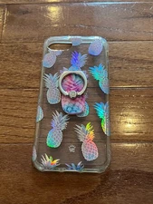 * GENTLY USED VELVET CAVIAR IPHONE 7/8 CLEAR PINEAPPLE CASE WITH GRIP RING *