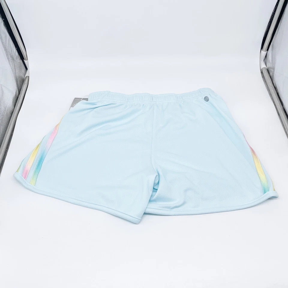 Pantalones Cortos Adidas Niña Aeroready 3 Arco Iris Rayas Malla Azul Rosa Talla L 14 Foto 2 de 4