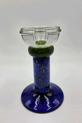 Eisch Germany Art Glass Candle Holder Blue Green Modern Decor